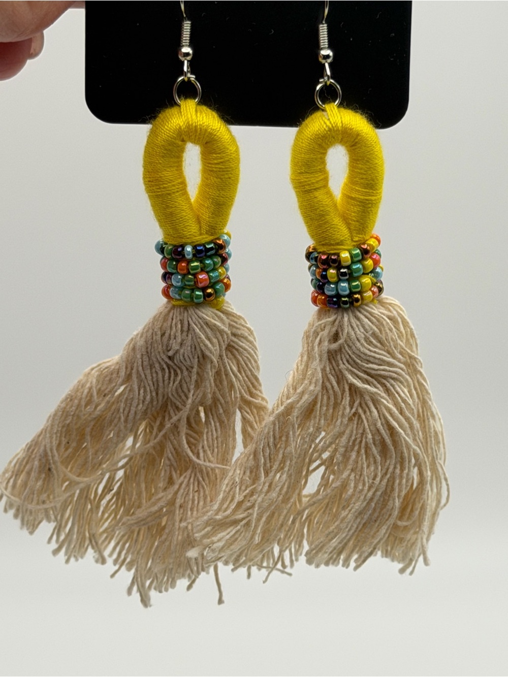 NWT Paparazzi The Dustup Cotton Tassel Seed Beaded Boho Festival Dangle Earrings